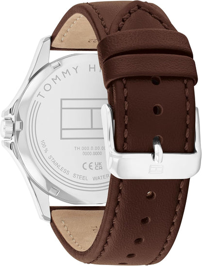 HOTTommy Hilfiger Men's 3-Hand Quartz Watch – 42mm Case, Leather Strap, 3 ATM Water Resistant, Modern Everyday Timepiece, Gift for Him