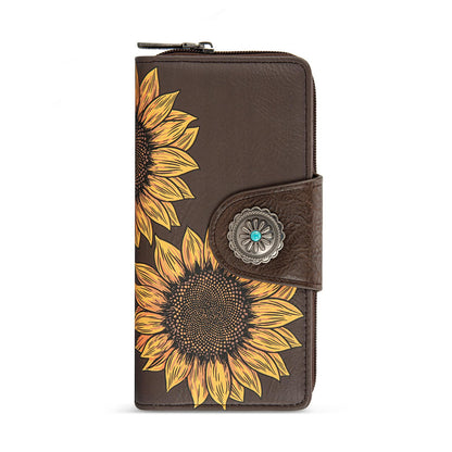HOTMontana West Women's Wallets Western Sunflower Wallet Women Large Capacity Credit Card Wallet Ladies Female Bifold Clutch Wallets with ID Window and Coin Purse