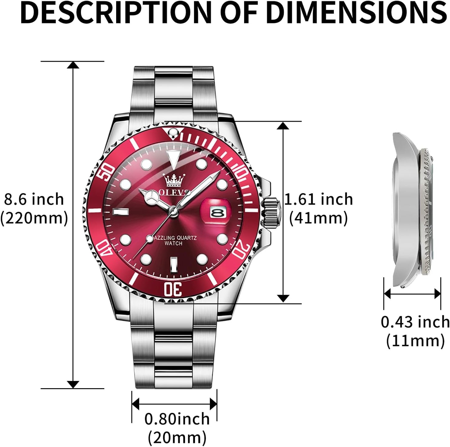 HOTOLEVS Mens Red Watch Luxury Classic Dress Silver Stainless Steel Watches | Red Watches for Men Analog Quartz Waterproof Luminous Big Face Elegant Nice Male Watch With Date Relojes De Hombre