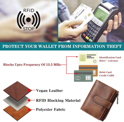 HOTGOIACII Small Wallet Women RFID Blocking Trifold Clutch Ladies Credit Card Holder Zipper Pocket Wallets for Women Brown