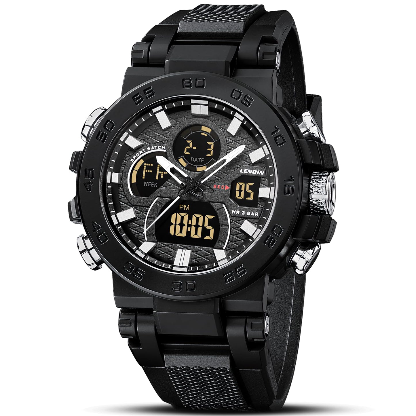 HOTLN LENQIN Mens Watches Digital Military Watch for Men Stopwatch Army Survival Tactical Sports Outdoor Big Face Waterproof Men's Wrist Watches with LED Backlight/Timer/Alarm/Date