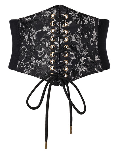 HOTScarlet Darkness Renaissance Corset Belt Lace-up Tied Waspie Wide Elastic Waist Belts for Women