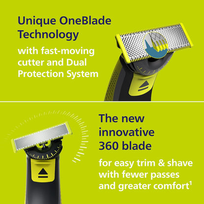 HOTPhilips Norelco One 360 Hybrid Face, Electric Beard Trimmer and Shaver, with 360 Technology, 1x 360 for Face, 5in1 Adjustable Comb, Model QP2724/90