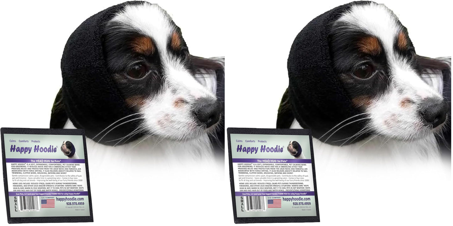 HOTHappy Hoodie The Original Dog & Cat Calming Band - American Brand - Anxiety Relief/Noise Protection - Grooming - Thunder - Fireworks (Large, Black) - Since 2008