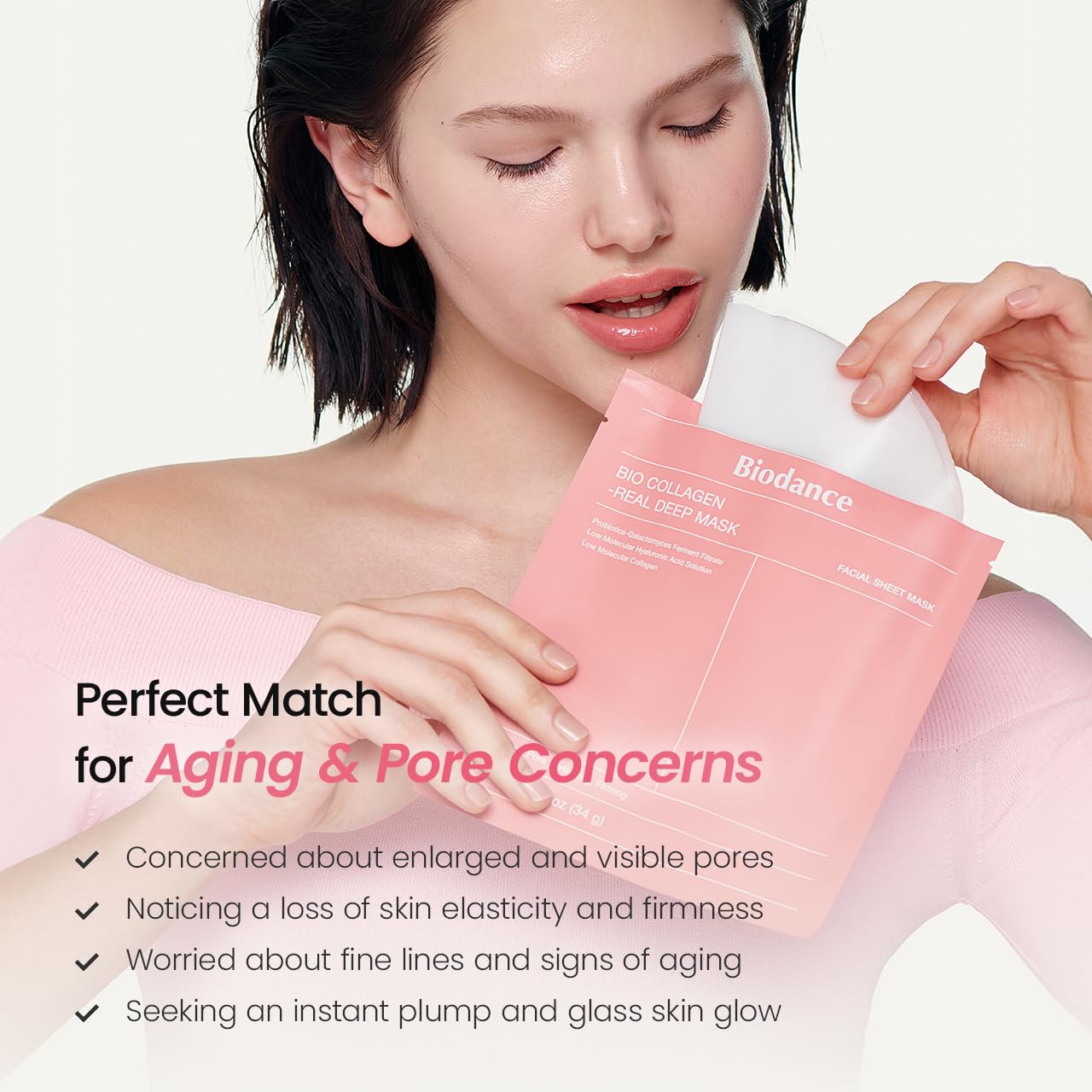 HOTBIODANCE Bio-Collagen Real Deep Mask, Hydrating Overnight Hydrogel Face Mask, Pore Minimizing, Elasticity, Plumping, Travel Essentials & Self Care Gifts for Women, Korean Skin Care | 1.19oz(34g) x 4ea