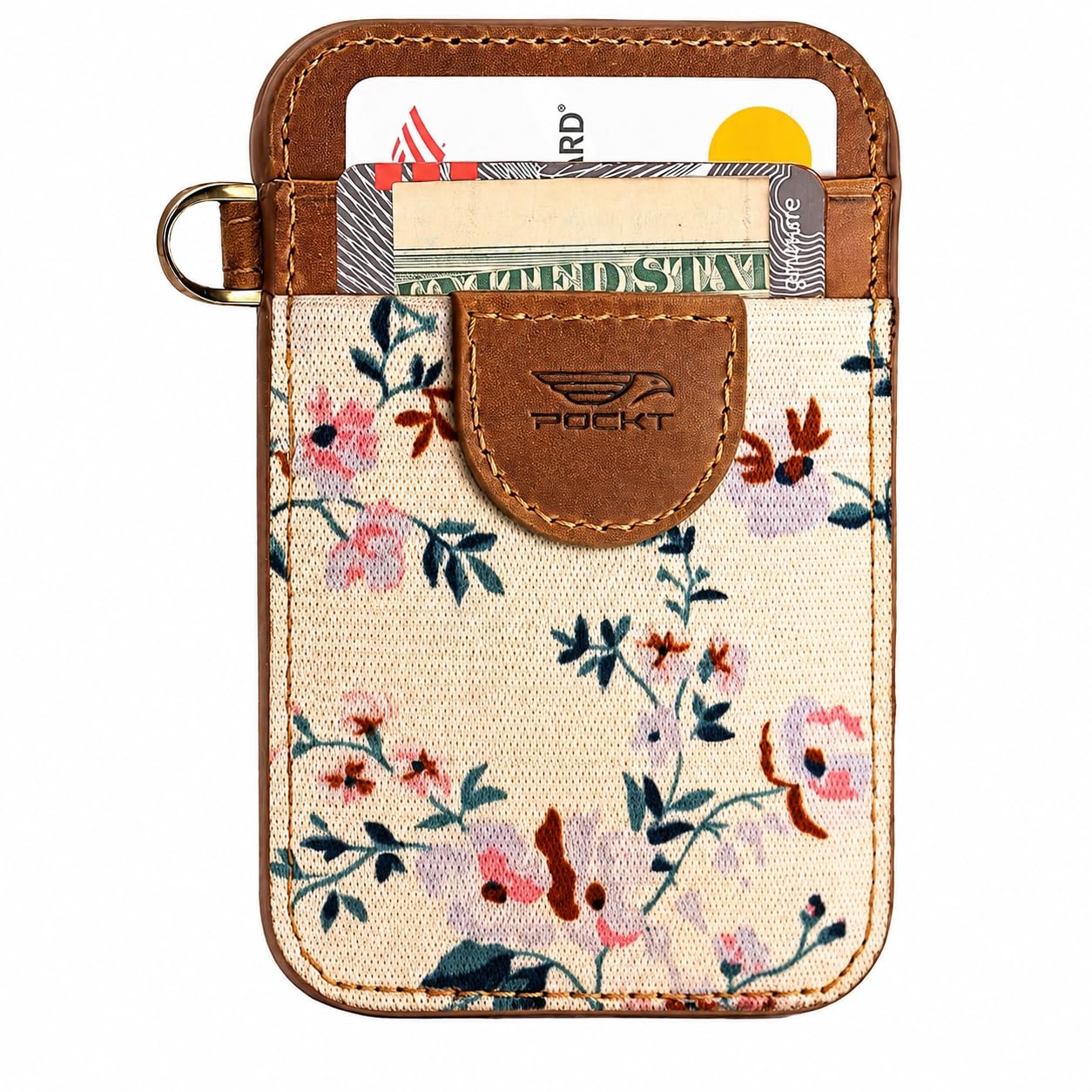 HOTPOCKT Elastic Card Holder Wallet for Women and Men, Genuine Leather Slim RFID Blocking Front Pocket Credit Card Holder, Cute Small Minimalist Wallet | Bloom