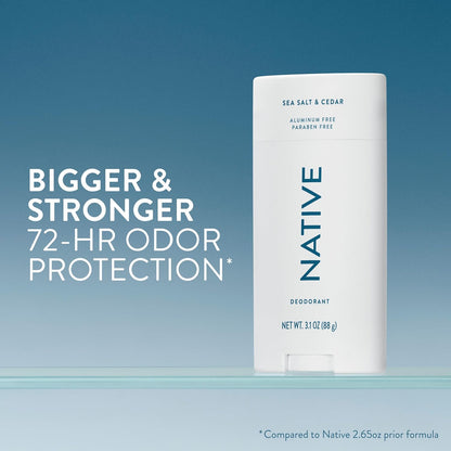 HOTNative Aluminum Free Deodorant, Sea Salt & Cedar, Large Size Stick, 72 Hour Odor Control, for Women & Men, Contains Naturally Derived Ingredients, 3.1 oz