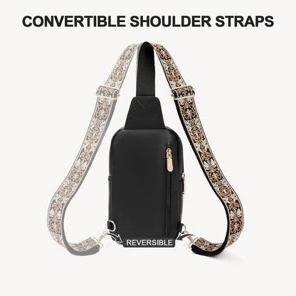 HOTBOSTANTEN Sling Bag Quilted Crossbody Bags for Women Cross Body Purse Leather Fanny Pack with Adjustable Guitar Strap