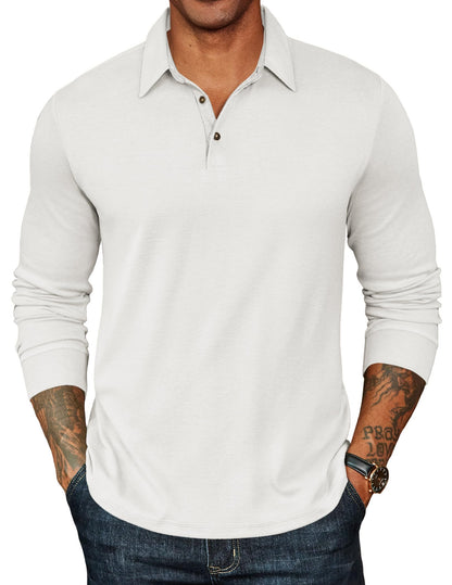 HOTCOOFANDY Mens Long Sleeve Polo Shirts Classic CasualButton Collared PoloTee