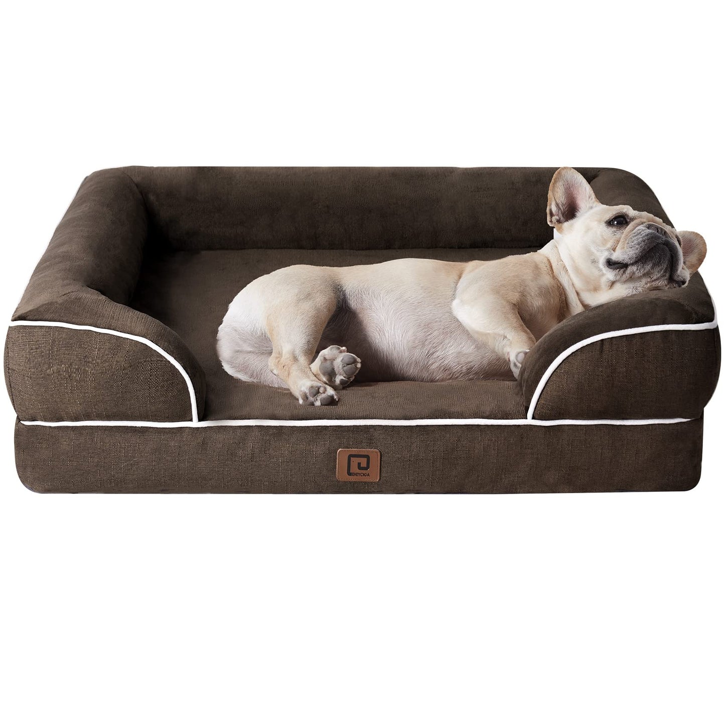 HOTEHEYCIGA Orthopedic Dog Beds for Extra Large Dogs 44x32Inch, Polyurethane Foam XL Pet Bed with Sides, Non-Slip and Egg-Crate Foam Big Dog Couch Bed with Washable Removable Cover, Grey