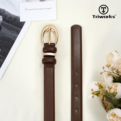 HOTTRIWORKS 2 Pack Women Leather Belt for Jeans Pants Fashion Ladies Faux Leather Belt with Gold Buckle
