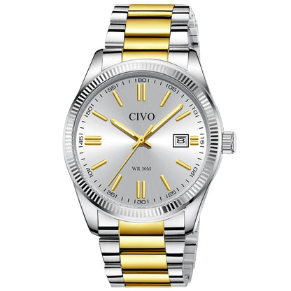 HOTCIVO Analog Mens Watches Silver: Wrist Watches with Date Easy to Read | Dress Stainless Steel Watch for Men, Gifts for Husband Father at Birthday Anniversary
