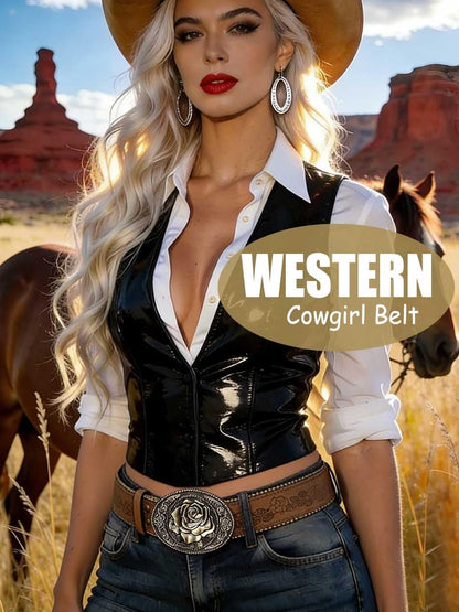 HOTWomen Western Belt with Heart Embossed Buckle Vintage Brown Belt for Jeans Pant Dress Cowgirl Cowboy Belts