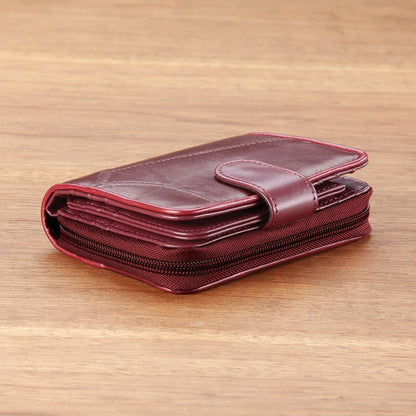 HOTFox Valley Traders Women's Patch Leather Multi-Pocket Wallet | Burgundy, Lambskin leather with polyurethane lining, Card Holder, Coin Slot, Compact, ID Window, Spacious, Stain Resistant