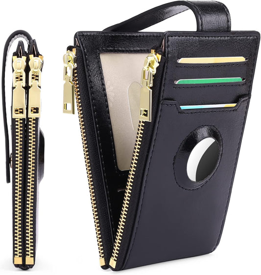 HOTFALAN MULE Air-tag Womens Wallet Genuine Leahter Bifold Credit Card Holder with Built-in Integrated Case