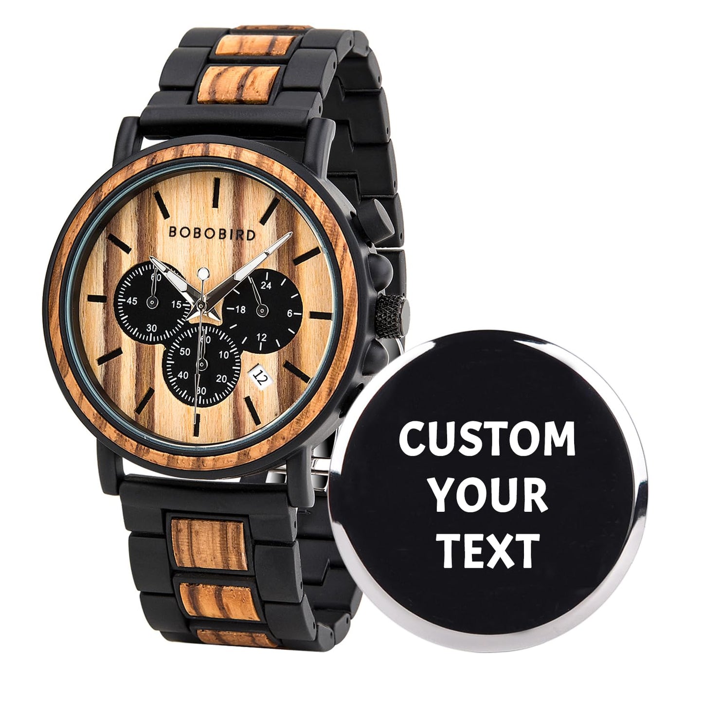 HOTBOBO BIRD Wooden Mens Watches Wood & Stainless Steel Combined Chronograph Military Quartz Casual Wristwatches