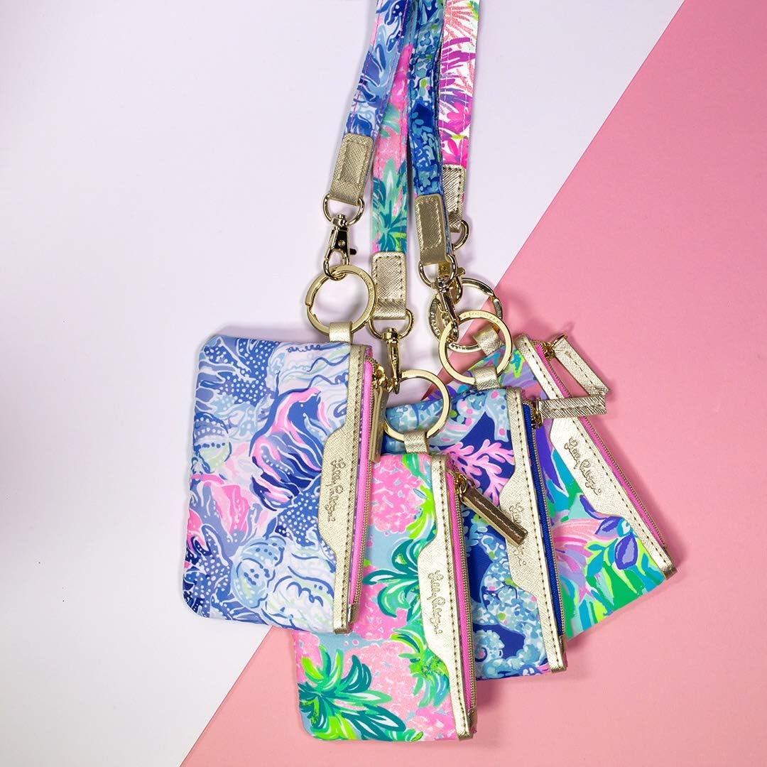 HOTLilly Pulitzer Zip Card Case ID Wallet, It Was All A Dream | Cute, Colorful, Keychain Coin Purse Wallet with Zipper Close, Key Ring, and ID Window