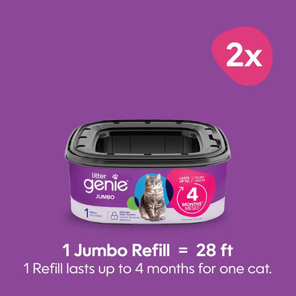 HOTLitter Genie Refill Bags | Jumbo 2-Pack, 56 Total ft | Up to 8 Months of Supply in 2 cartridges | Ultimate Odor Control Cat Litter Bags