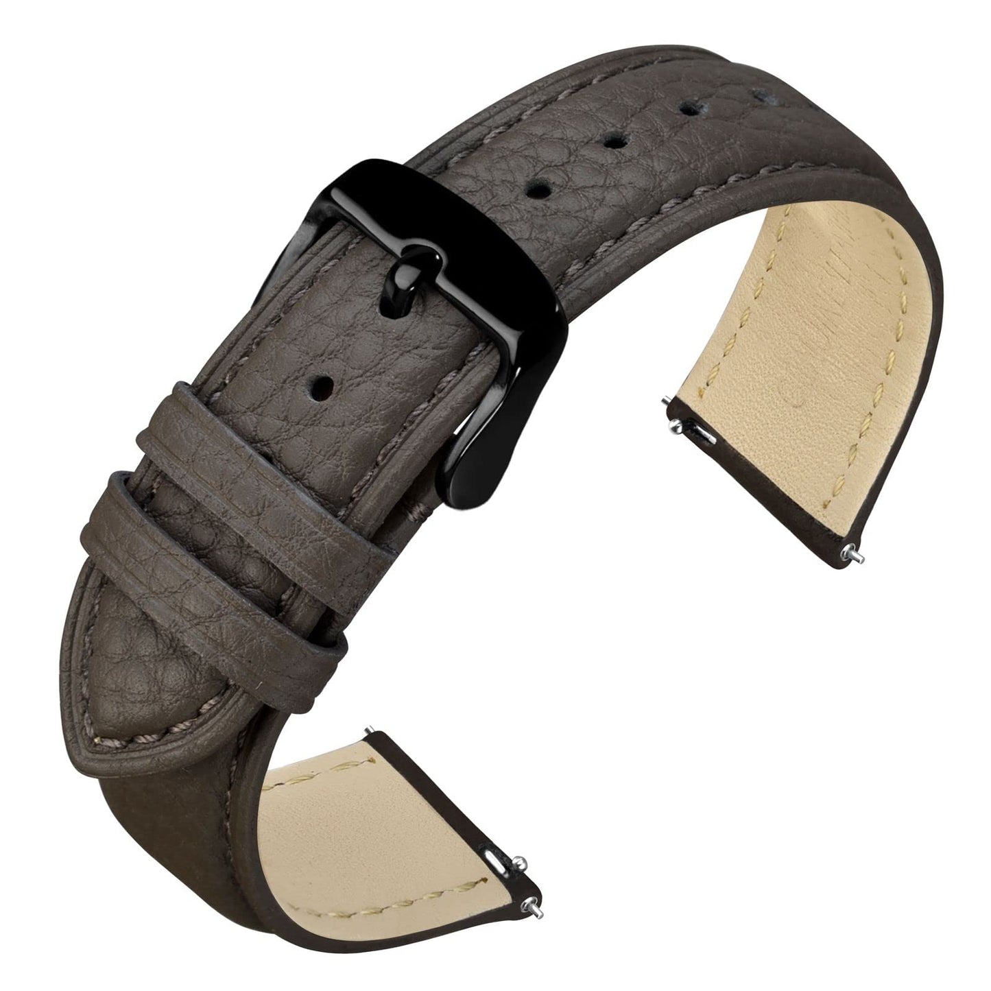 HOTANNEFIT Watch Band 18mm, Quick Release Textured Padded Leather Straps with Gold Buckle for Men and Women (Black)