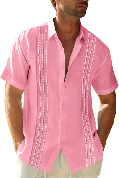 HOTRuncati Mens Short Sleeve Guayabera Shirts Linen Button Down Cuban Shirt | Cotton blend, Mexican style, Button up, Embroidered, Loose fit, Barong tagalog, Bowling shirts, for Summer Beach, Wedding