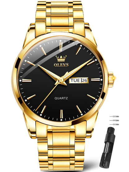 HOTOLEVS Classic Men Watches with Date,Stainless Steel Man Watch with Date, Bussiness Watches for Men,Luminous Quartz Mens Watches Black/White/Blue/Gold, Waterproof Male Watch with Week