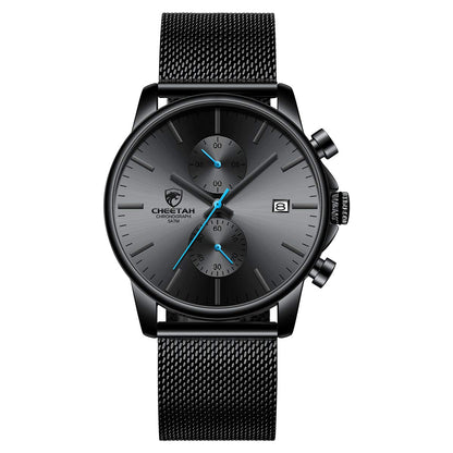 HOTGOLDEN HOUR Mens Watch Fashion Sleek Minimalist Quartz Analog Mesh Stainless Steel Waterproof Chronograph Watches for Men with Auto Date