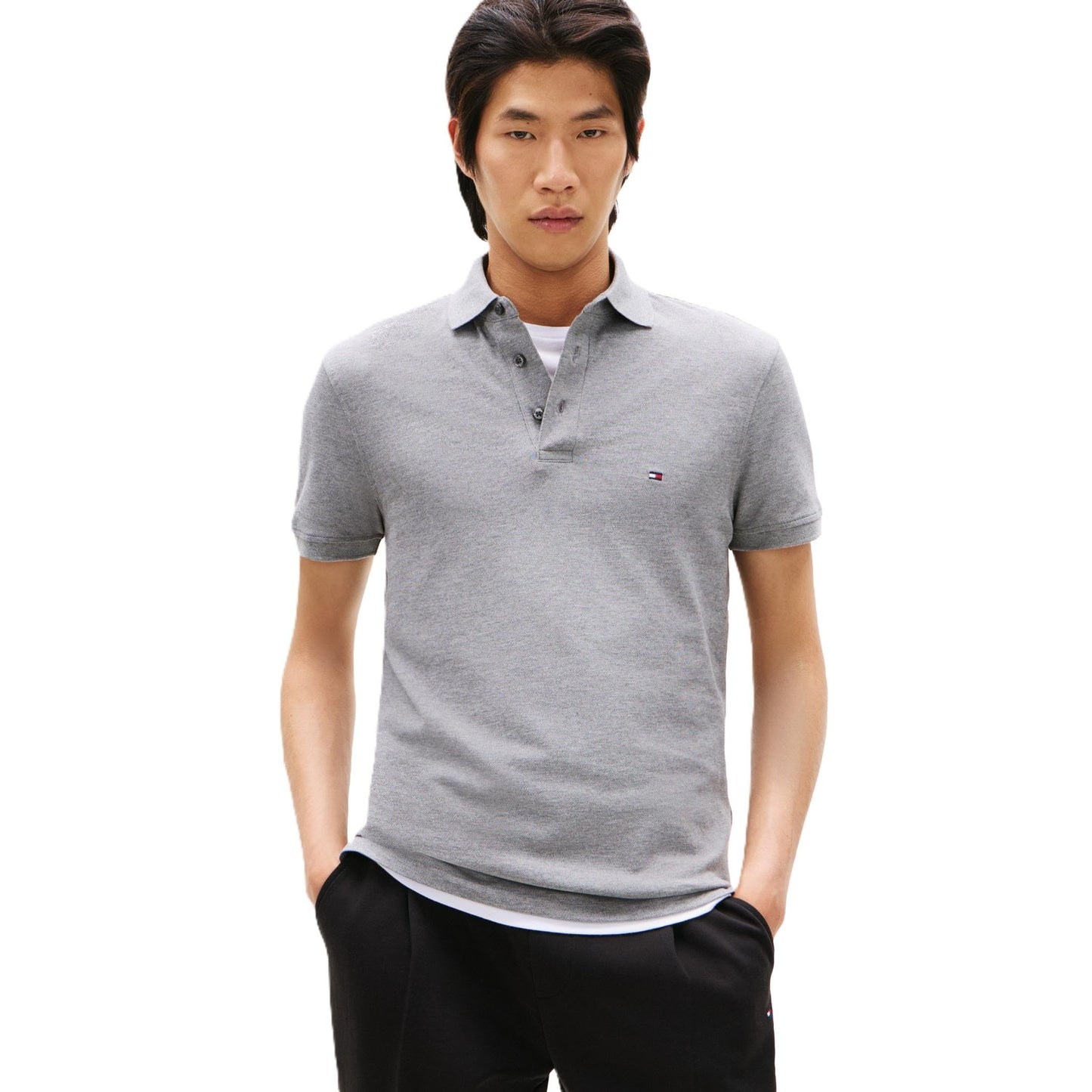 HOTTommy Hilfiger Men's Short Sleeve Polo Shirts in Slim Fit with Stretch and Organic Pique Cotton