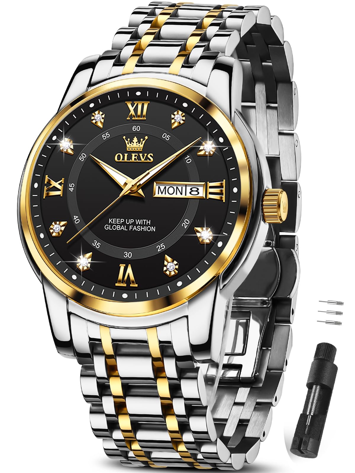 HOTOLEVS Classic Men Watches with Date,Stainless Steel Man Watch with Date, Bussiness Watches for Men,Luminous Quartz Mens Watches Black/White/Blue/Gold, Waterproof Male Watch with Week