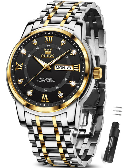 HOTOLEVS Classic Men Watches with Date,Stainless Steel Man Watch with Date, Bussiness Watches for Men,Luminous Quartz Mens Watches Black/White/Blue/Gold, Waterproof Male Watch with Week