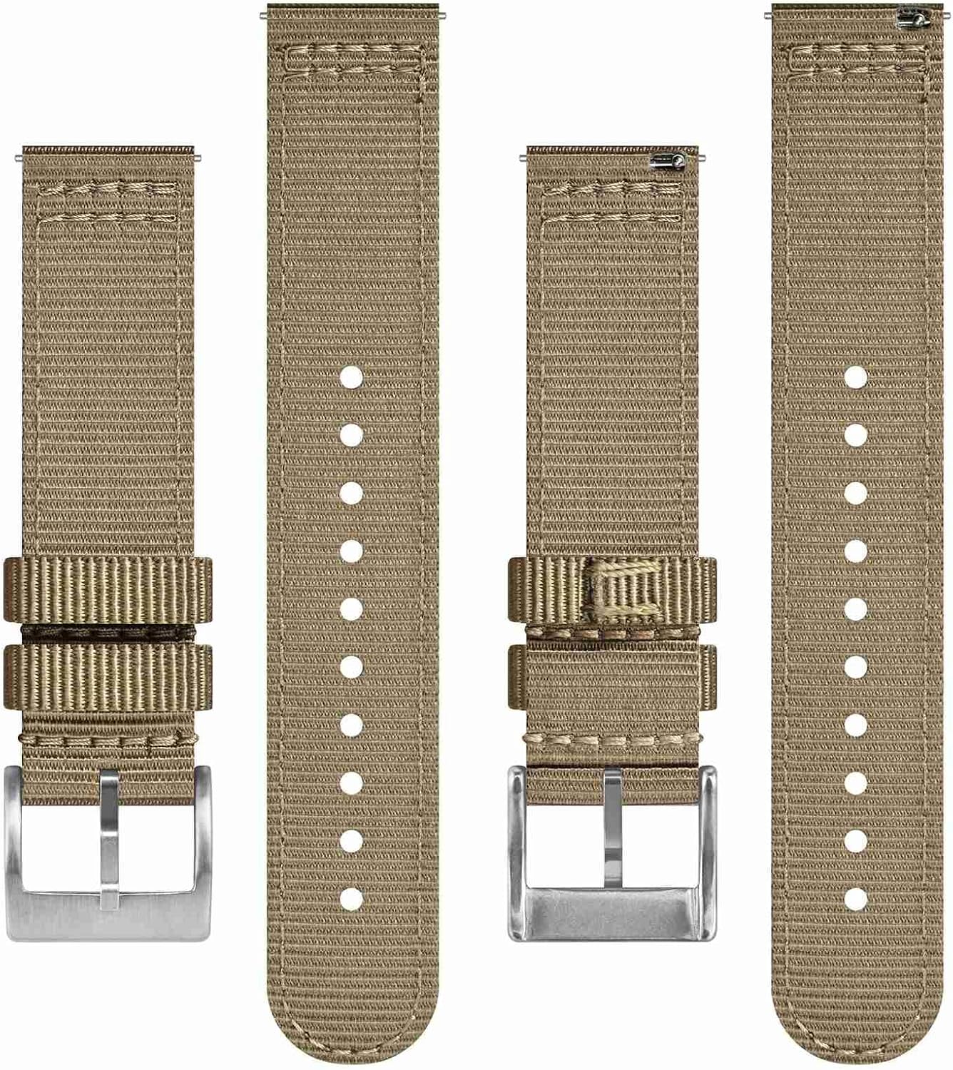 HOTBISONSTRAP Men’s Nylon Watch Bands, Two-Piece Military Watch Straps, Quick Release, Brushed Buckle, Band Width 18mm 19mm 20mm 22mm