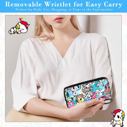HOTtokidoki Cute Wallet for Women, Wristlet Clutch Purse with Coin Pouch, Zipper Leather Card Holder & Phone Wallet