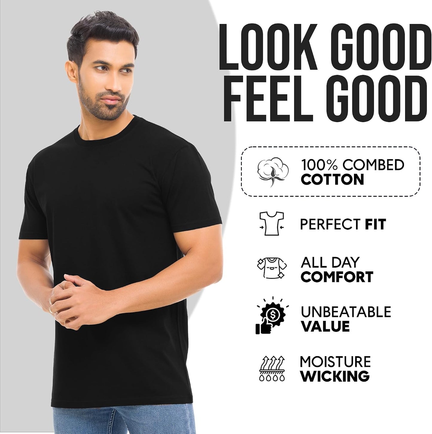 HOTMens T-Shirts Multipack 100% Cotton Crew Neck Shirt Short Sleeve Regular Shirts for Man Plain Men's Tee Gifts Packs