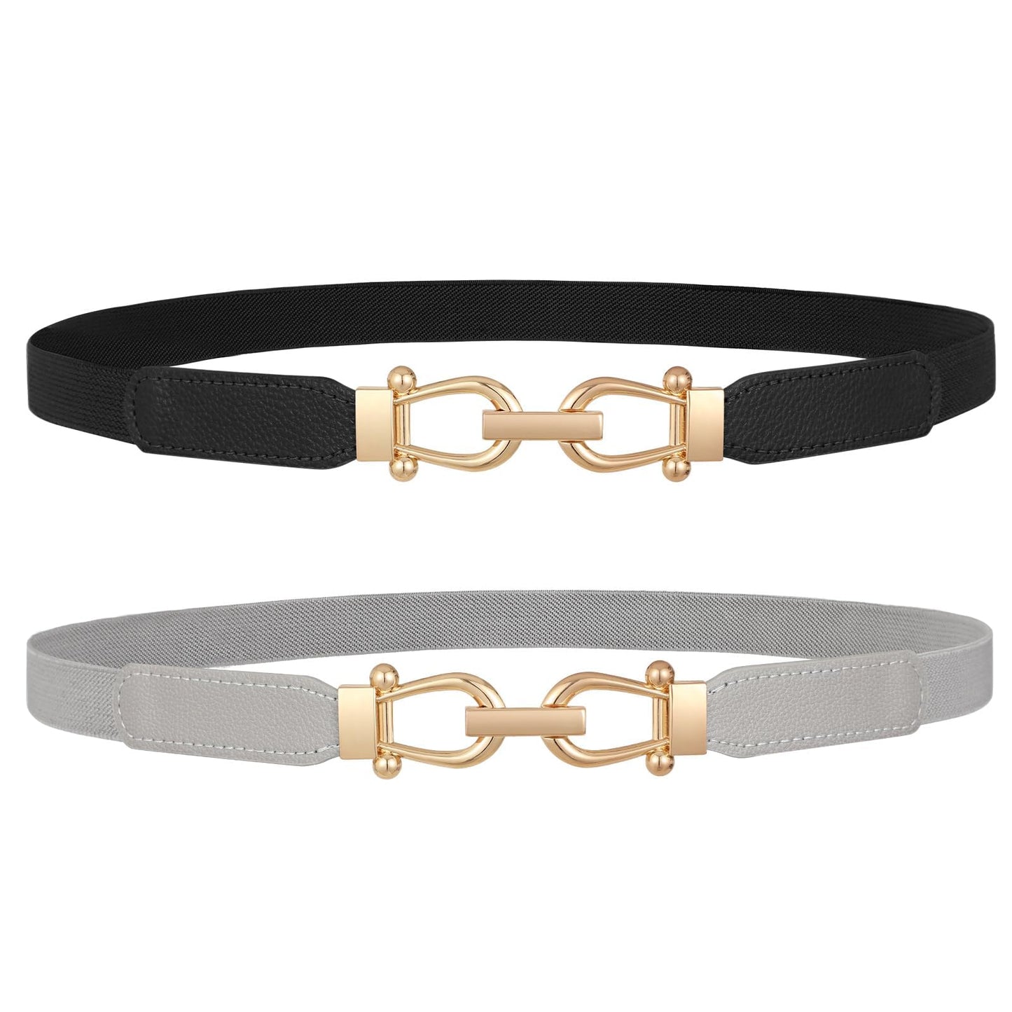 HOTJASGOOD Women Skinny Elastic Belt for Dresses,Thin Retro Stretch Waist Belt with Golden Buckle