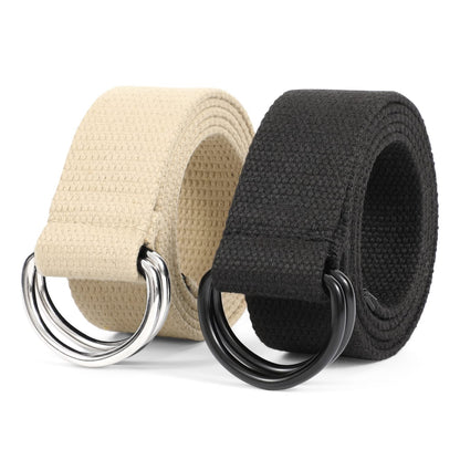 HOTJASGOOD Men Canvas Belt Web Fabric Casual Belt with Black Double D-ring 1 1/2" Wide Set of 2