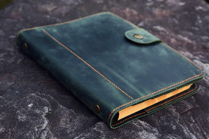 HOTPersonalized A5 green distressed leather organizer agenda refillable travel binder planner NBA522TB