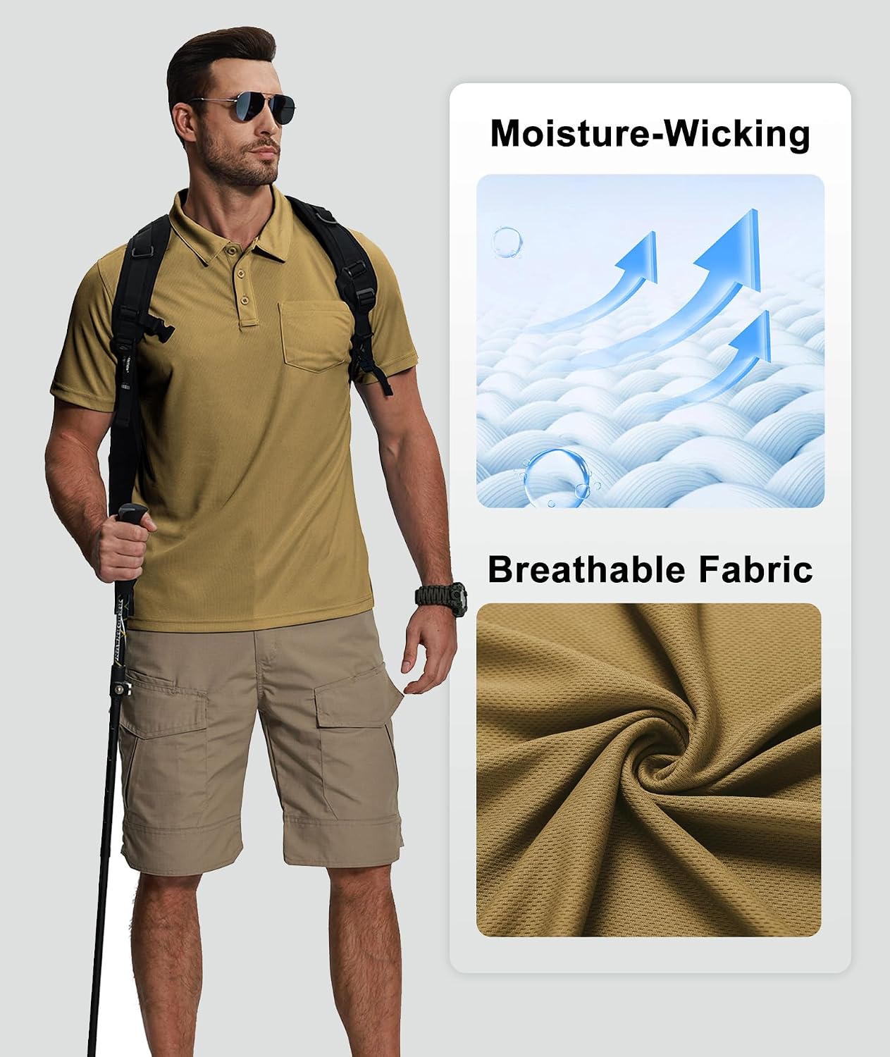 HOTZITY 5 Pack Polo Shirts for Men with Pocket Dry Quickly Short Sleeve Athletic Outdoor Work Collared Shirts