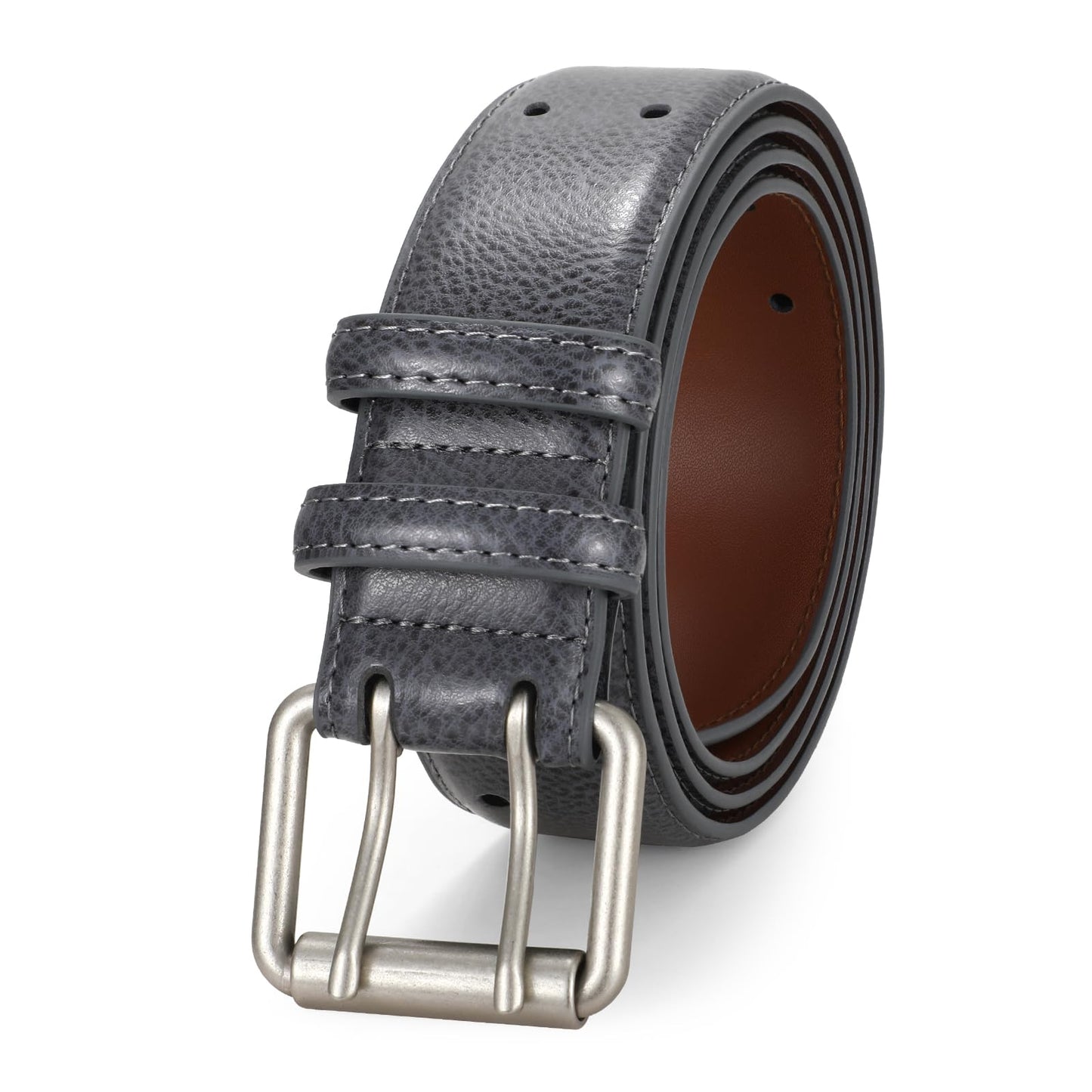 HOTJASGOOD Men Double Prong PU Leather Belt Casual Work Heavy Duty Belt Double Grommet Holes Belt for Jeans