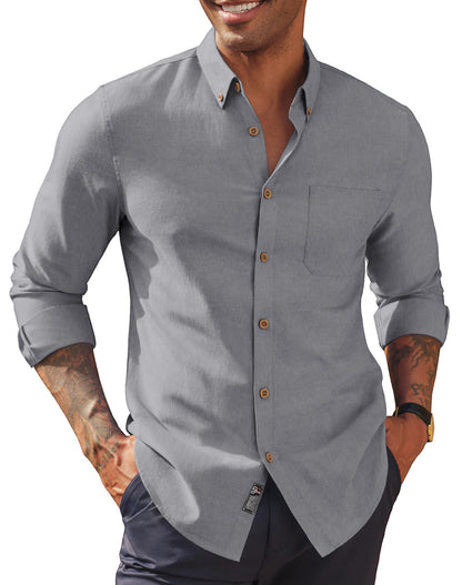 HOTPJ PAUL JONES Mens Oxford Button Down Shirt Long Sleeve Shirt | Mens Dress Shirts Untucked, Breathable, Wear-Resistant, Regular Fit, Classic Business Casual Formal Wear, with Chest Pocket