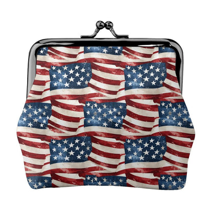HOTRed White Blue Stars and Stripes American Flag Leather Coin Purse Compact Pouch Card Holder Wallet for Women Daily Use Travel Gifts