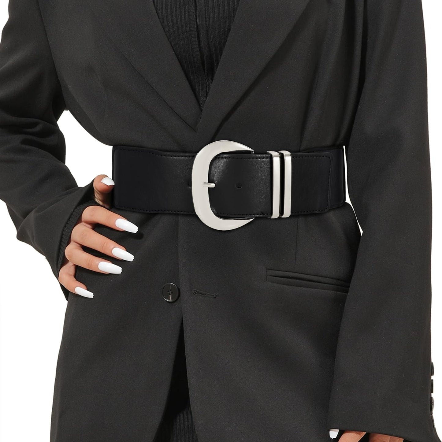 HOTWHIPPY Women Wide Elastic Waist Belt for Dresses Fashion Gold Buckle Stretchy Leather Waistband for Ladies