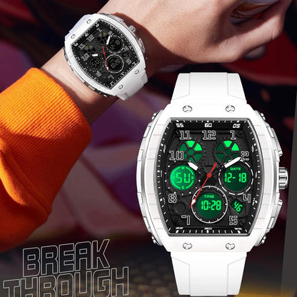 HOTfindtime Watches for Men Relojes para Hombres Wristwatch with Digital Analog Dual Time Display Countdown Stopwatch Punk Cool Design 5ATM Waterproof Mens Watch | Reloj de Hombre Rectangle Design Digital Analog Dual Time Display Countdown Stopwatch Punk