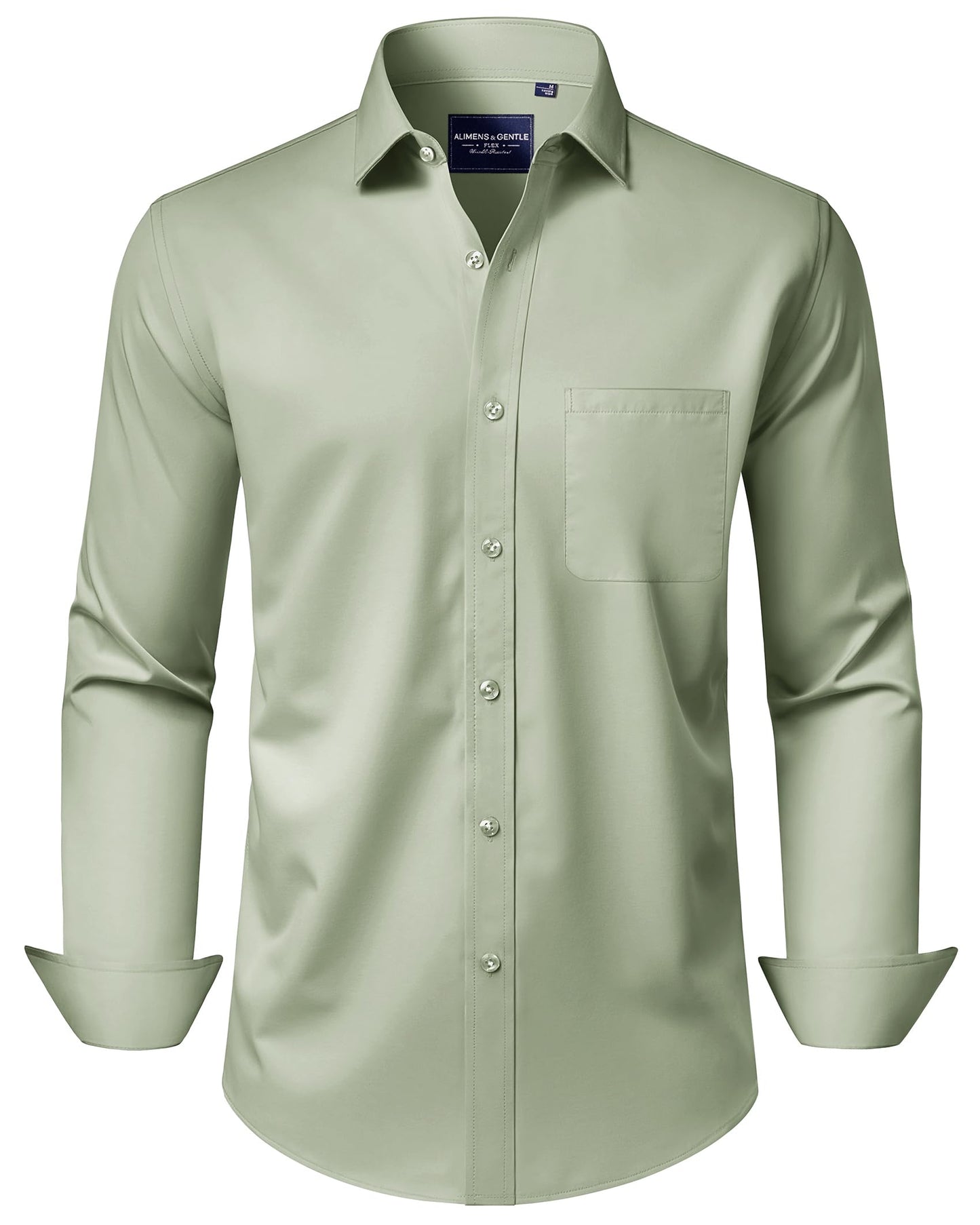 HOTAlimens & Gentle Men's Dress Shirts Long Sleeve Wrinkle-Free Stretch Shirts Solid Formal Button Down Shirt with Pocket