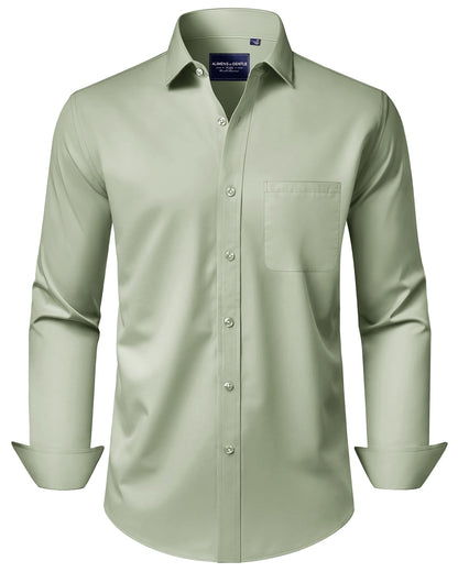 HOTAlimens & Gentle Men's Dress Shirts Long Sleeve Wrinkle-Free Stretch Shirts Solid Formal Button Down Shirt with Pocket