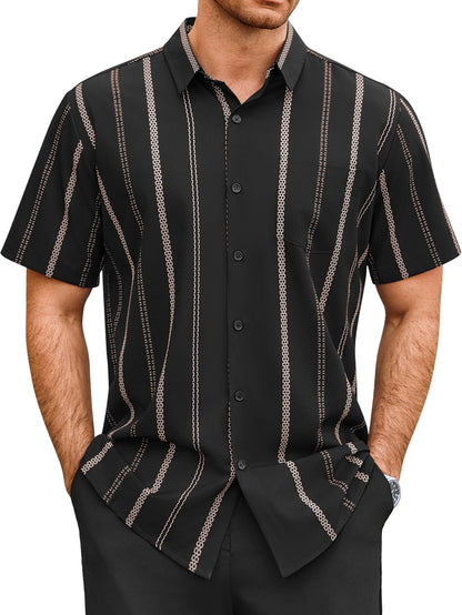 HOTHardaddy Men's Casual Striped Shirts Button Down Short Sleeve Blouse Summer Hawaiian Shirt