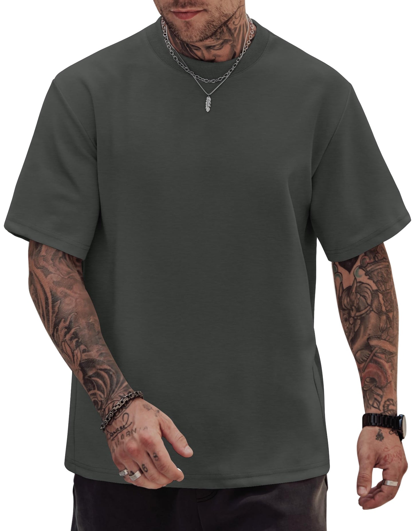 HOTHerberton Mens Oversized T-Shirts Heavyweight Cotton Stretch Fashion Thick Tee Tops (S-3XL)