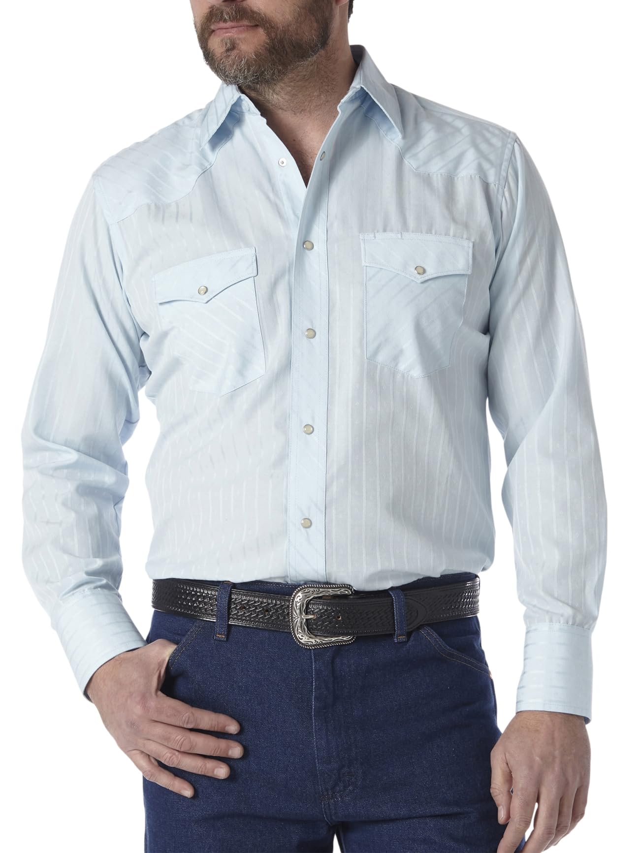 HOTWrangler Men's Sport Western Two Pocket Long Sleeve Snap Shirt