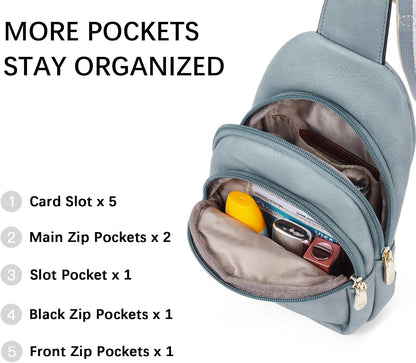 HOTBOSTANTEN Sling Bag for Women Leather Crossbody Bags Fanny Pack Chest Bag for Travel
