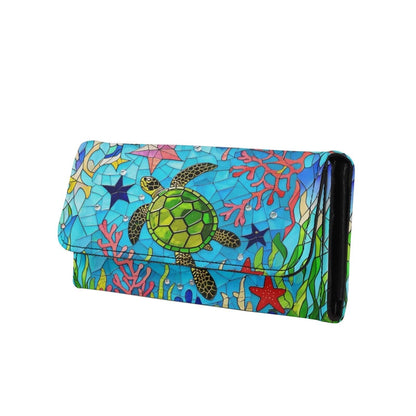 HOTNorth Cardinals Bird Women Wallet Long Trifold Checkbook Wallets with Zipper Pocket, Mosaic Art Birds Flowers Credit Card Holder PU Leather Billfold Wallet Purse