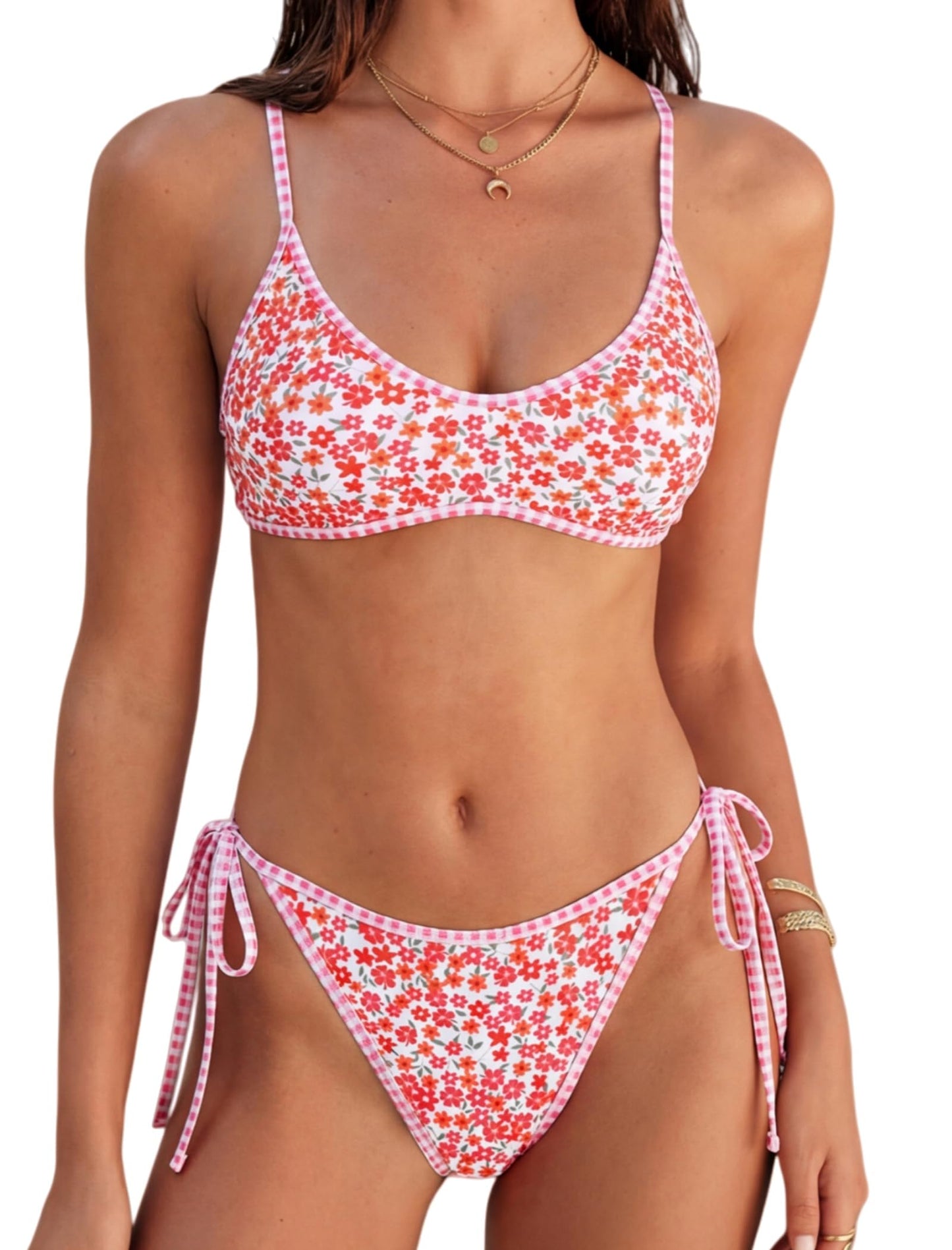 HOTZAFUL Women's Tie Back Padded High Cut Bralette Bikini Set Two Piece Swimsuit