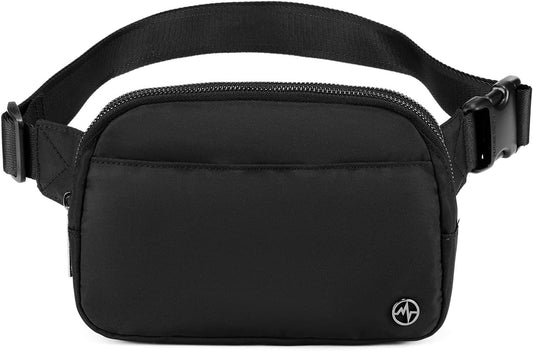 HOTPander Everywhere Belt Bag for Women, 5 Zipper Pockets Nylon Crossbody Fanny Pack Purse (Black)